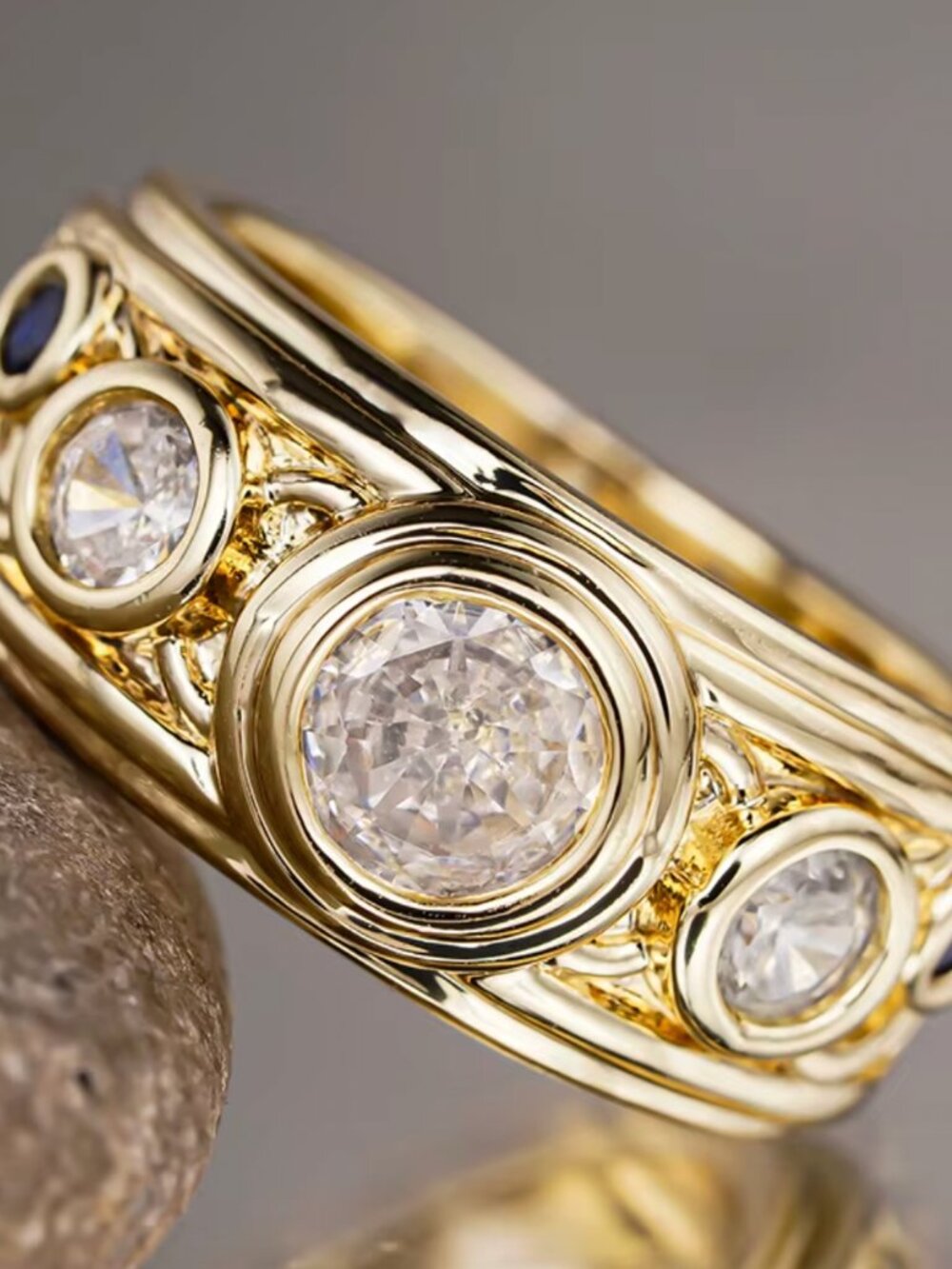 NEW 14k Yellow Gold Diamond Ring Gold Eternity Diamond Ring - Picture 4 of 6
